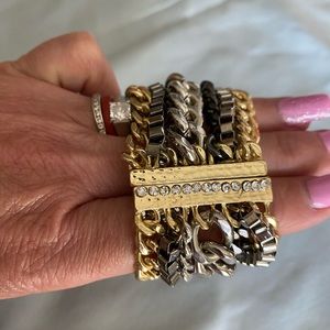 Tricolor metal statement bracelet, 7 1/4” length